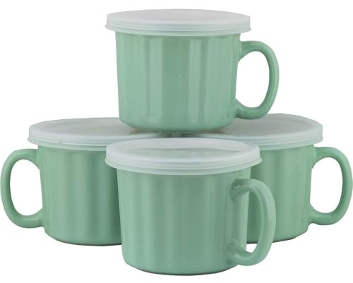 10 Strawberry Street 16oz Set of 4 Soup Mug with Lid, Turquoise