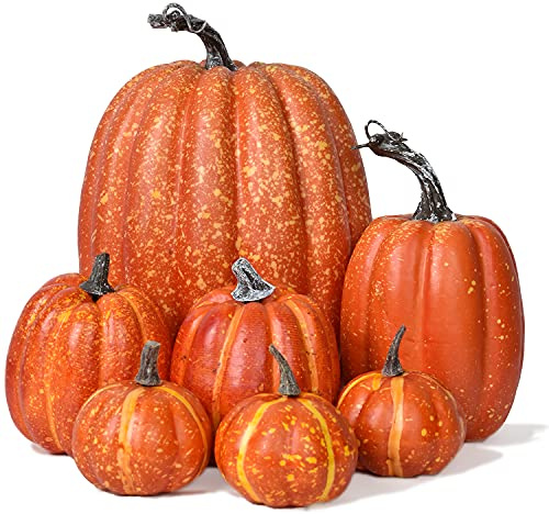 DearHouse 7Pcs Thanksgiving Artificial Pumpkin Home Decoration Sets, Artificial Vegetables Pumpkin for Fall Halloween Home Decor