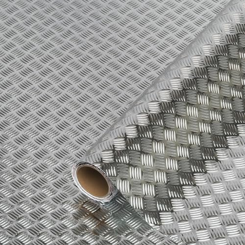 d-c-fix Möbel-Klebefolie Metallic Riffelblech Silber hochglanz 67,5 cm x 2m | abwaschbare und selbstklebende Deko-Folie für Küche, Schrank, Tisch & Fensterbank – glänzend & langlebig