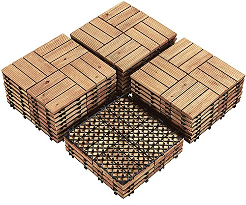 Yaheetech Holzfliesen 27 Stück pro Set (2,6 m²), Balkonfliesen mit Drainagesystem, Terrassenfliesen Gartendeko Fliesen Bodenbelag für Indoor & Outdoor, witterungsfest Hellbraun