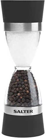 Salter 7611 BKXR Molinillo Mecánico De Sal Y Pimienta 2 En 1, Ajustable De Fino A Grueso, Hecho De Cerámica Con Un Diseño Compacto