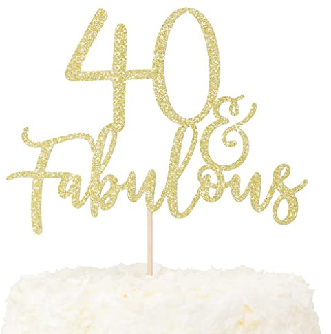 LOVENJOY 40 und Fabulous Geburtstag Tortendeko Gold Glitter Kuchen Topper für 40th Birthday Party Cake Dekoration Glittery