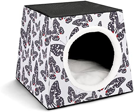 Printed Pet House for Cats or Small Dogs Indoor Cat Bed Sofa Outdoor Cat Cube Condo Butterfly Black