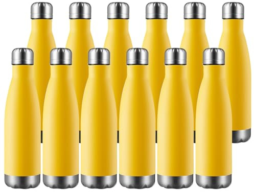 MEWAY 17oz Sport Water Bottle 12 Pack Vacuum Insulated Stainless Steel Leak-Proof Double Wall Cola Shape Water Bottle,Keep Drinks Hot & Cold (Yellow,12 Pack)