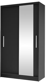 Mirjan24 Kleiderschrank Margite VI mit Spiegel, Kleiderstange und 5 Fächer, Schlafzimmerschrank, Flurschrank, Garderobenschrank, Dielenschrank, Schwebetürenschrank (schwarz)