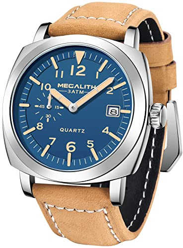 MEGALITH Orologio da Uomo Analogico Militari Orologio Sportivo Calendario Data Impermeabile Orologio Marrone
