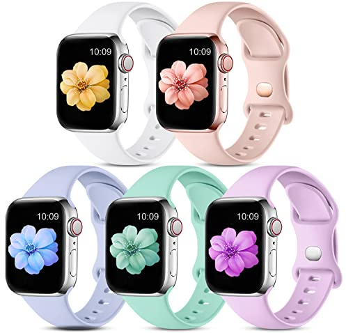 CeMiKa 5 Pack Straps Compatible for Apple Watch Strap 38mm 40mm 41mm 42mm 44mm 45mm 46mm 49mm, Soft Silicone Sport Band for iWatch Series 11 10 9 8 7 6 5 4 SE SE3, Women Men, 38mm/40mm/41mm-S/M