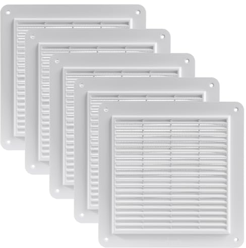 Vent Systems 250 x 250 mm / 9.84 x 9.84 Inch - Pack of 5 White Air Vent Cover - Air Vent Louver - Grill Cover - Built-in Insect Screen - Without Flange - HVAC Vents for Bathroom, Home, Kitchen