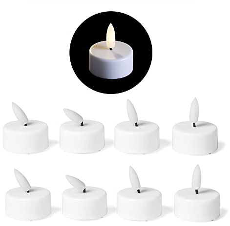 Novaliv 8X LED Teelicht Mit Timer - Warmweiß, Flackernd 3D - 6cm Durchmesser für Batterie CR2032 - Klein, Flamme für Kerzenpick auf Adventskranz