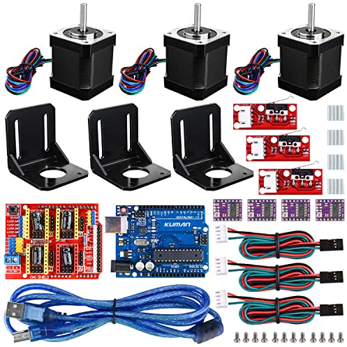 kuman Professional 3D Printer CNC Kit for Arduino, GRBL CNC Shield + R3 Board + RAAMPS 1.4 Mechanical Switch Endstop + DRVV8825 A4988 Nema 17 Stepper Motor Driver with Heat Sink KB02