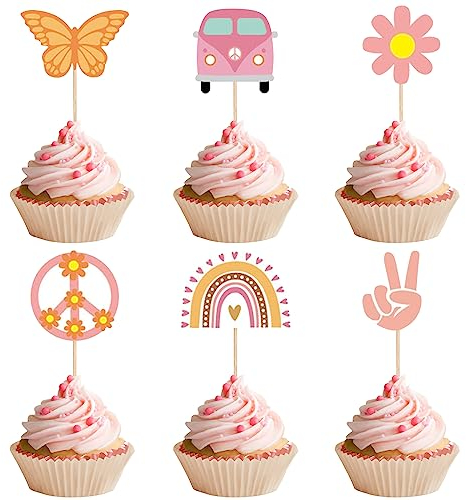 Kireida® 48 Stück Party-Cupcake-Topper im Bohème-Stil für Groovy-Geburtstagsparty-Dekorationen, Boho-Regenbogen-Partyzubehör, Kuchendekoration Regenbogenfarben