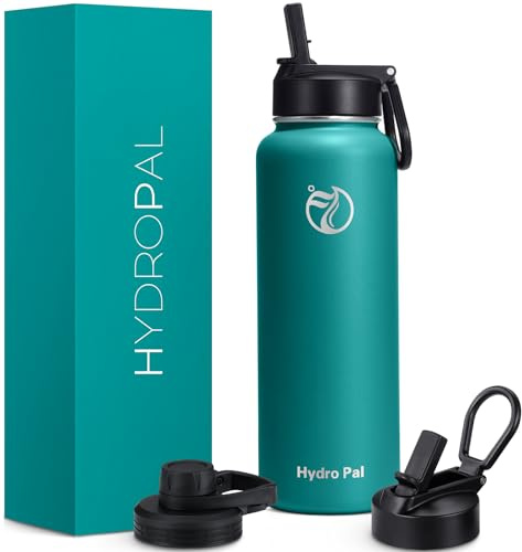 HydroPal Vacuum Insulated Stainless Steel Water Bottle, 1.9L/1.2L/1L/750ml/500ml- 2 Lids (Straw Lid and Spout Lid), 2 Straws Water Bottle for 12 Hours Hot & 24 Hours Cold, Great for Work, Travel