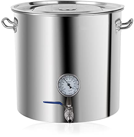 Braukessel aus Edelstahl für Zuhause – Suppentopf mit Deckel, Thermometer und Kugelhahn zum Brauen, Kochen und Kochen, 50 x 50 cm