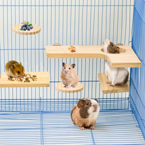 Nizirioo 5 Stück Hamster Zubehör Set: Holz Spielzeug, Naturholz Plattform Vogelsitzbrett, DIY Käfig Dekor für Meerschweinchen Chinchillas Rennmäuse