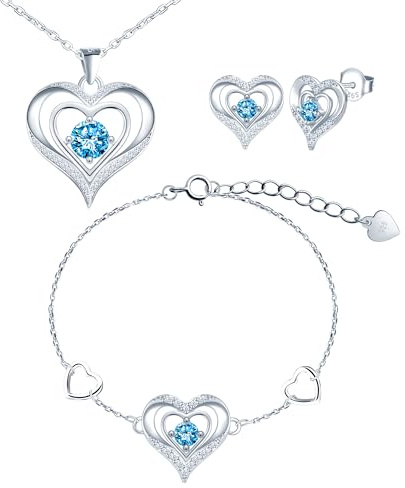 CONILOK Damen Schmuck Herz Kette Armband Ohrstecker Silber 925 Sets Zirkon Love Charms Anhänger Halskette Kleine Geschenke für Frauen Freunde Mädchen Geburtstag Weihnachtstag Valentinstag Muttertag