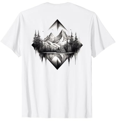 Backprint Berge Wald Forst Geometrisch Minimalistisch T-Shirt