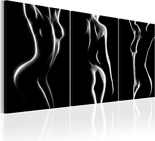 B&D XXL - Akustikbild Körper 180x90 Bilder Akustikschaum Hochleistungsschallabsorber Schallschutz Leinwand 3 tlg Wandbild Raumakustik Schalldämmung Frau Schwarz weiß Silhouette h-B-0052-b-e