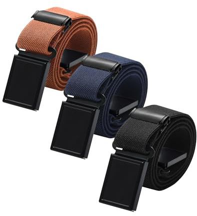 AWAYTR 3 PCS Kids Adjustable Magnetic Belts - Easy to Use Magnetic Buckle Belt for Boys and Girls (Black Buckle- Black/Navy blue/Brown)