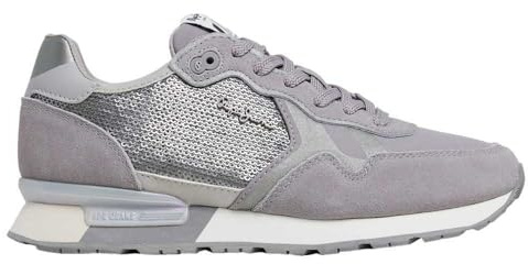 Pepe Jeans Brit Pailletten Leder Sneakers grau