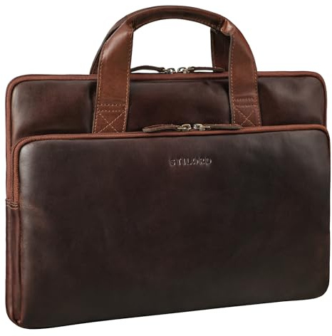STILORD Beau Vintage Laptop-Tasche 15.6 Zoll Leder Business-Tasche für Herren und Damen Echtleder Hülle Laptop Sleeve MacBook Pro Tasche 16 Zoll Farbe:Kansas - braun
