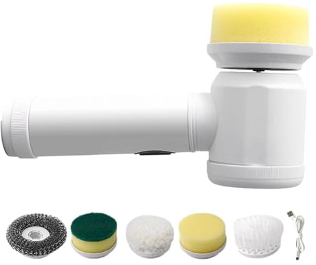 Elektrische Scheuerbürste, Reinigung mit 5 austauschbaren Bürstenköpfen, kabelloser Reiniger mit Anzeige des Akkustands, Badezimmer, Küche, Boden und Glas