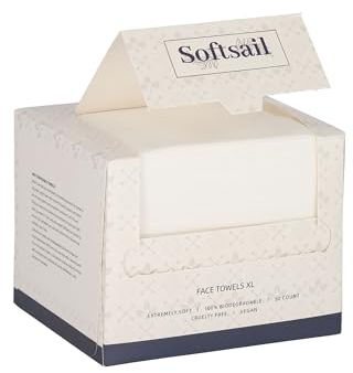 SOFTSAIL Disposable Face Towels Viscose 50 Pieces Makeup Removal Wipes Facial Dry Soft Biodegradable 2 Sides XL White