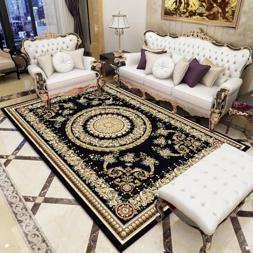 Tzvpsu Deko modern Schwarz Gelb Retro Floral Design Langlebiger Fleckschutzteppich,wohnzimmerteppich Teppich vorraum 140x200cm