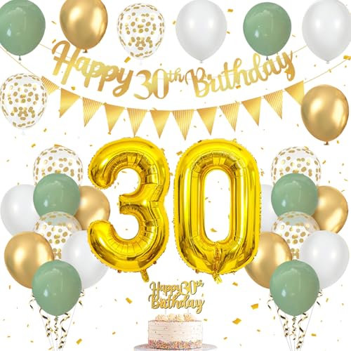 Decorazioni Compleanno 30 Anni Set, Palloncini Compleanno Verdi Oro Bianco, Festoni Compleanno, Striscione Buon Compleanno, Topper Torta Compleanno, per Addobbi Compleanno, Happy Birthday Decorazioni