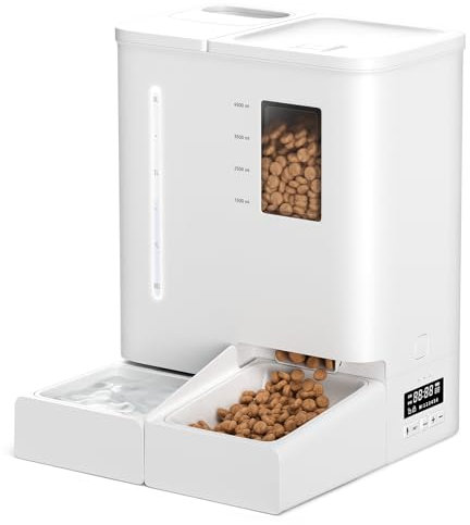 DUDUPET Distributore Automatico Cibo Gatti e Acqua 2 in 1, 5L Dispenser Cibo Gatto, Mangiatoia Cani Timer Programmabile 1-6 Pasti, 4L Dispenser di Acqua