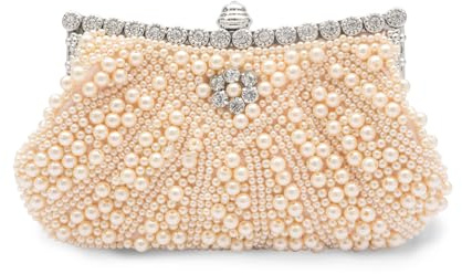 CORIOS Damen Perlen Clutch Tasche Luxus Strass Abendtasche Hochzeit Brautbörse Diamant Portemonnaie Tasche Elegante Handtasche Kette Schultertasche Geldbörse Abendparty Umhängetasch Champagner