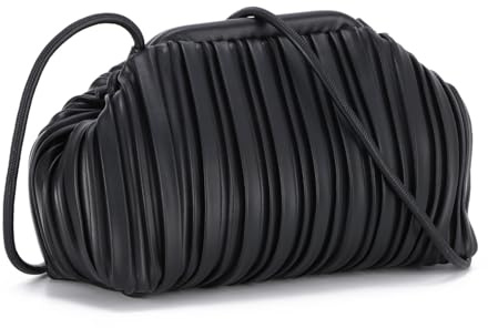 Syrads Dumpling Bag para mujer Cloud Handbag Clutch Pury y bolso fruncido con correa de hombro desmontable,Negro