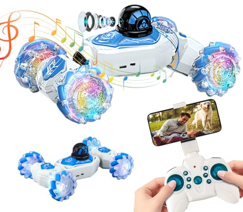 OBEST Ferngesteuertes Auto RC Truck mit Kamera 1080P WiFi Übertragung 2.4Ghz, Doppelseitige Rotierende Off-Road Twist Car 360° Flips mit Licht und Musik, Truggy für Erwachsene und Kinder