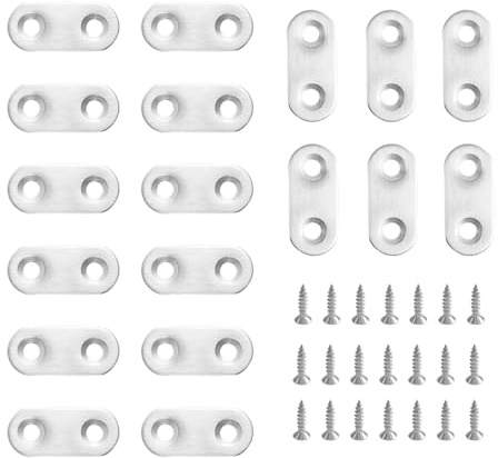 20 Pack Straight Brace, Flat Straight Bracket with Screws,Stainless Straight Flat Brace, Repair Bracket, Flat Plate Straight Bracket, Stainless Steel Straight Bracket (Silver)