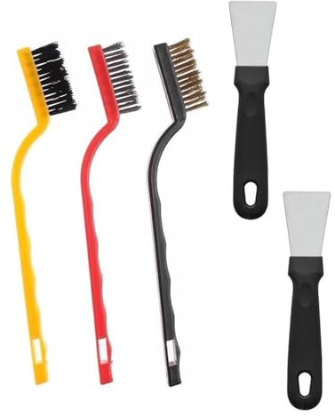 MYGLOAR Juego de mini cepillo y cuchillas de limpieza de 5 piezas, juego de cepillo y cuchilla, cerdas de nailon, cepillo de alambre pequeño para limpiar escorias de soldadura, suciedad y óxido