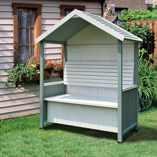 FQMYLTYN Banc D'extérieur en Bois avec Armoire de Rangement, Banc de Jardin avec Accoudoirs, Banc de Rangement pour Pergola Arquée avec Toit, pour Siège pour 2 Personnes, Banc de Patio Toutes Saisons