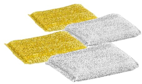 OHPHCALL 4pcs Glitter Dish Scrub Sponges Set Gold and Silver Multi-Function Cleaning Sponges Reusable Small Kitchen Wok for Household Dishwashing and Bathroom Cleaning