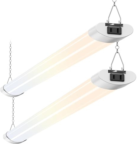 ALUSSO® LED Shop Lights 4FT for Garage, 4800LM Super Bright, Adjustable 2700K 3000K 4000K 5000K 6500K, 120V, Warm to Cool Daylight Linkable Shop Lights for Workshop/Basement, ETL Listed, 2 Pack