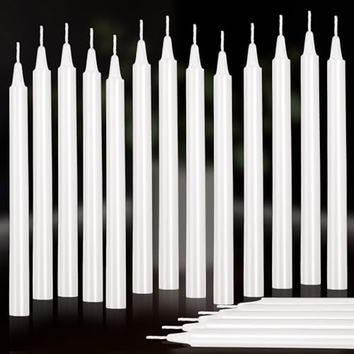 Sukh White Candle Sticks 18 Pack – 6.7 Inch Unscented & Smokeless Taper Candles, 4 Hour Long Burning Emergency Candles for Power Outages, Shabbat Prayer, Wedding, Church and Home Decor