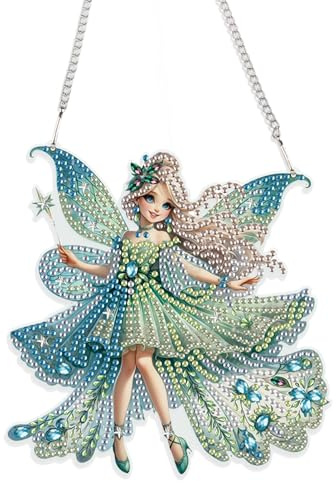 JISHSHAY Fairy Diamond Art Hanging Diamond Painting Sun Catchers Gem Art Table Wind Chimes Gem Painting Hanging Pendant Mosaic Kits for Adults Suncatchers Window Hangers with Special Drills Elf