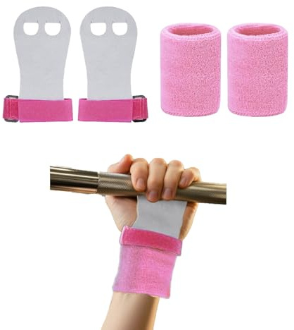 strrng Lot de 2 poignées de barre de gymnastique antidérapantes pour filles, support de poignet avec bandeau absorbant rose, pour enfants, gym, tennis, entraînement, yoga, athlétisme.