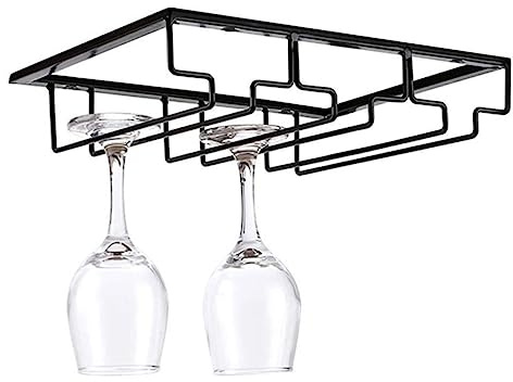 Zerodeko Portabicchieri Da Vino in Ferro Supporto Per Appendere Bicchieri Da Vino Utile Per Bar e Casa Nero Tre Slot