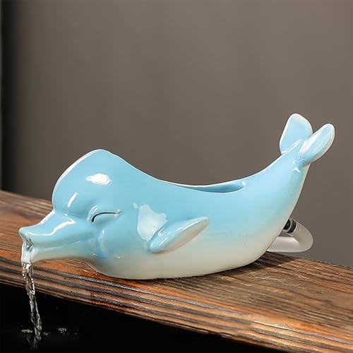 ZYZSY Wasserspeier Gargoyle für Miniteich, Keramik Tierfigur, Gartenskulptur Innenwasserbrunnen, Teich Mini-Teich Wasserspiel für Terrasse Balkon-Brunnen Quellstein(Blue,26 * 15 * 12cm/10 * 6 * 5in)