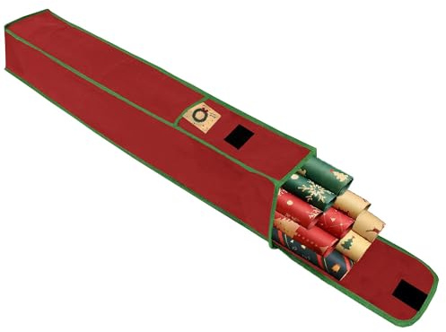 Aufbewahrungstasche für Geschenkpapier, 1-Packung Wasserdicht 600D Gewebe Weihnachtspapier Organizer Tasche mit Vordertasche für Papier Weihnachten, 78 x 13 x 13 cm, Rot