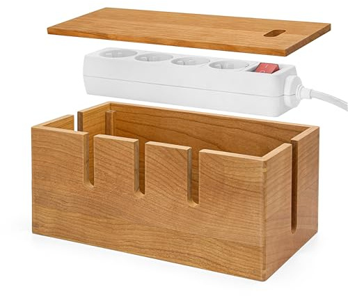 Elitzia Holz-Kabel-Ordnungsbox, groß, Schreibtisch-Kabelmanagementbox, Kabel-Organizer zum Verstecken von unordentlichen Kabeln, Drahtmanagement, natürliches Kirschholz, Kabelaufbewahrung
