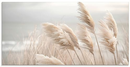 ARTLAND Wanddeko Glasbilder Wandbild Glas Bild 100x50 cm boho deko aesthetic room decor Pampasgras Schilf Strand Meer U5PE