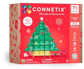 CONNETIX magnetiska plattor specialutgåva julgran boll löpning, 71 stycken