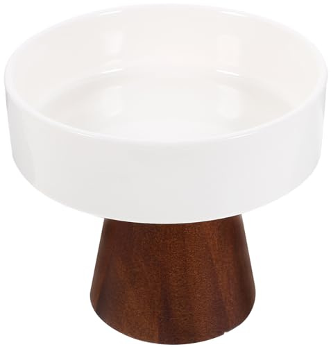 WEKADRIN Alzata per Torte in Ceramica Bianca con Base in Legno Vassoio Resistente per Dolci Frutta e Dessert Supporto Stabile per Compleanni e Matrimoni
