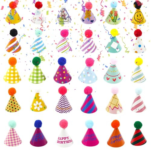 30Pcs Party Hats, Mini Party Hats for Toy Animals Not Require Assembly and Can Be Reusable, Party Hats for Teddys Suitable for Fluffy Toys, Small Animals. It Can Be Reused as a Birthday Decoration