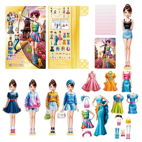 Magnetische Anziehpuppen – 130 G Magnetische Puppen, Frühpädagogische Modedesigner-Puppe | Bastelsets Für 3-jährige Kinder Outfit-Puppen-Bastelsets Für Mädchen Und Für Kinder Ab 3 Jahren Förder
