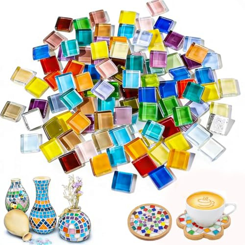 CHUANFU 900g Bunte Mosaiksteine zum Basteln, 1x1cm Kristall Mosaikfliesen | Quadratische Glasmosaiksteine Mini Mosaik Steine für DIY Kreativ Blumentöpfe Bilderrahmen Untersetzer Deko, Mix Color